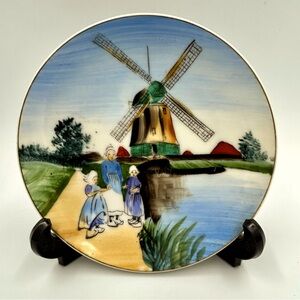 Vtg Dutch Landscape Porcelain Plate Handpainted Windmill 5" Holland Netherlands
